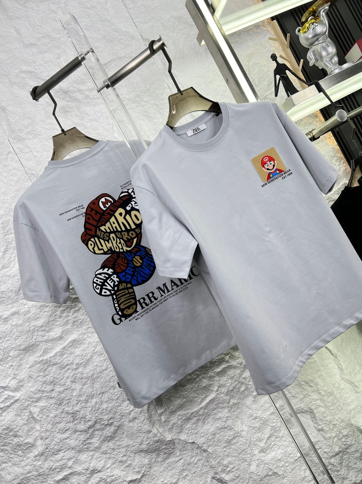 Raz Zar Black Colour EST.1988 Mario Back Print T-Shirt 5584