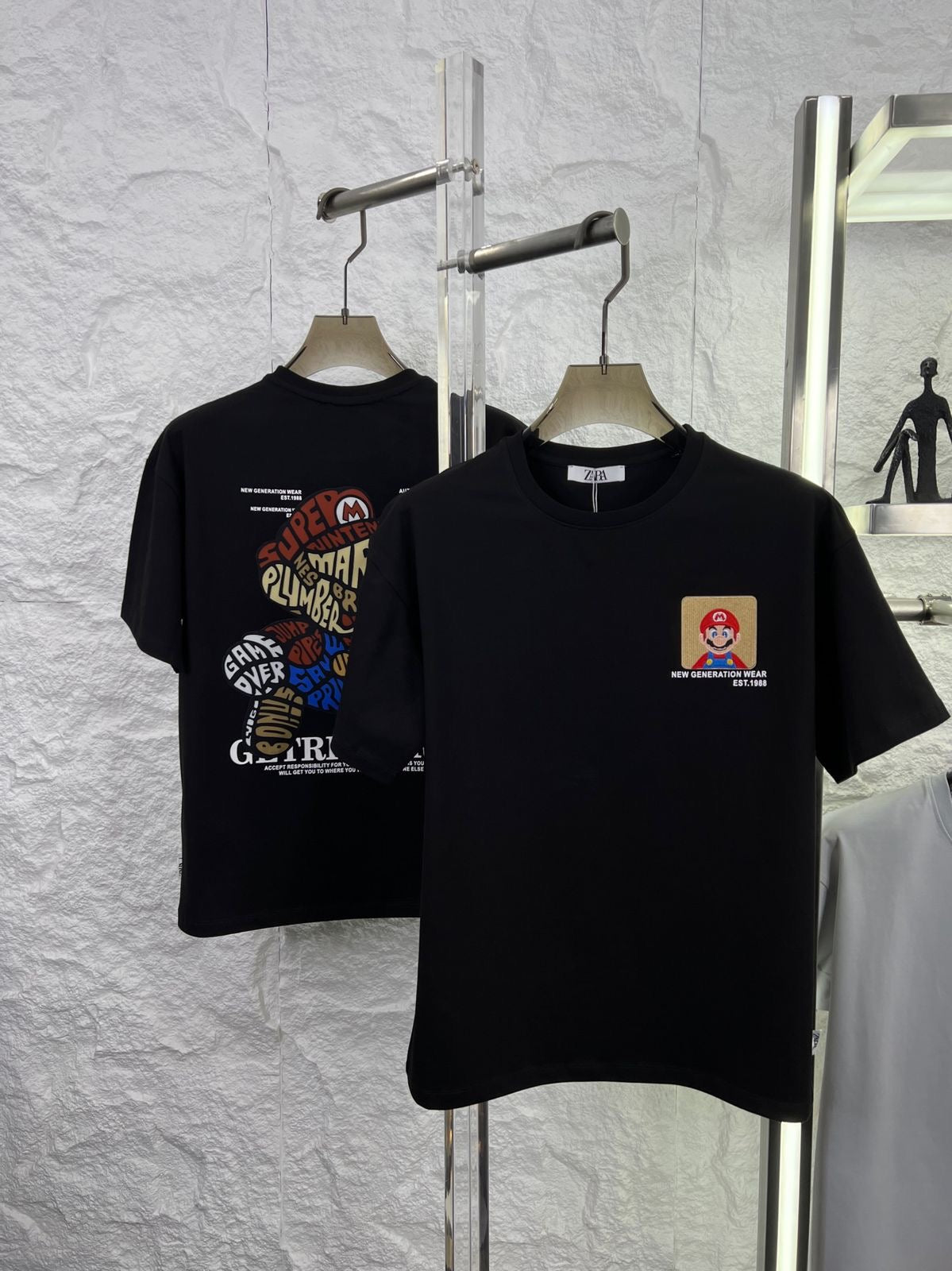 Raz Zar Black Colour EST.1988 Mario Back Print T-Shirt 5584
