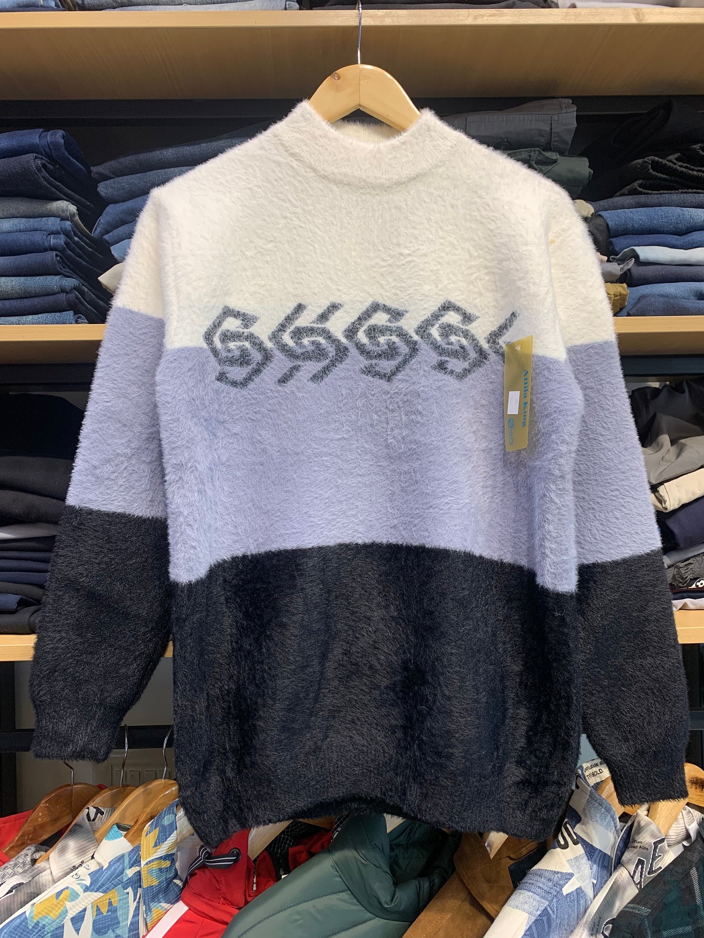 White Purple Black Colour with Print Speckled Pullover with Ribbed Hems Sweater 12581