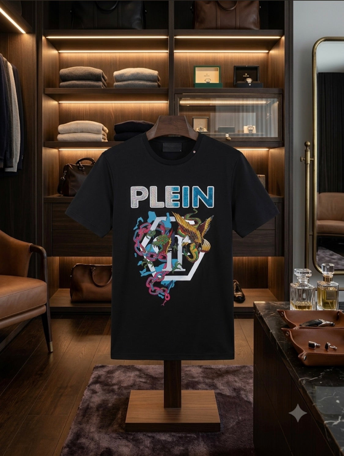 Pull Man Black Colour Plein Print Stretchable Fabric Imported Unisex TShirt PML5019-1