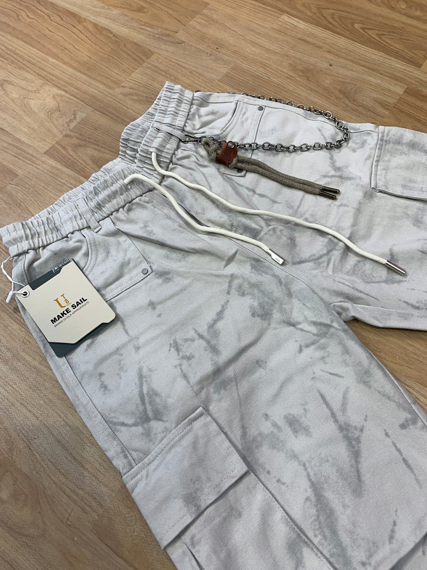 Korean style Cream Grey texture With 4 Pocket Cargo Pants Straight 5838