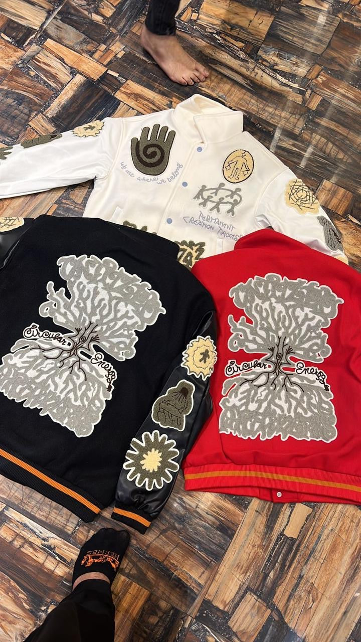 Belons Beige Colour With Embroidery Design Premium Quality Varsity Jacket 668026