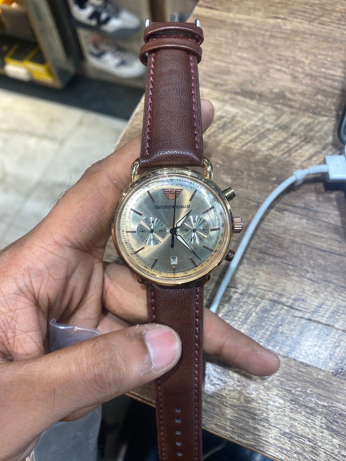 Mra Brown Leather Strap Gold Ring Silver Grey Dial Men Watch