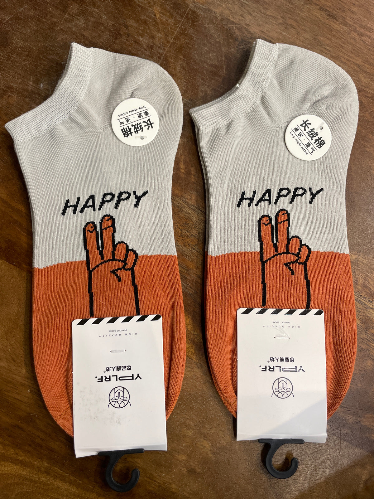 Yplrf Grey Orange Colour Happy Print Premium Quality Ankle Socks 991282