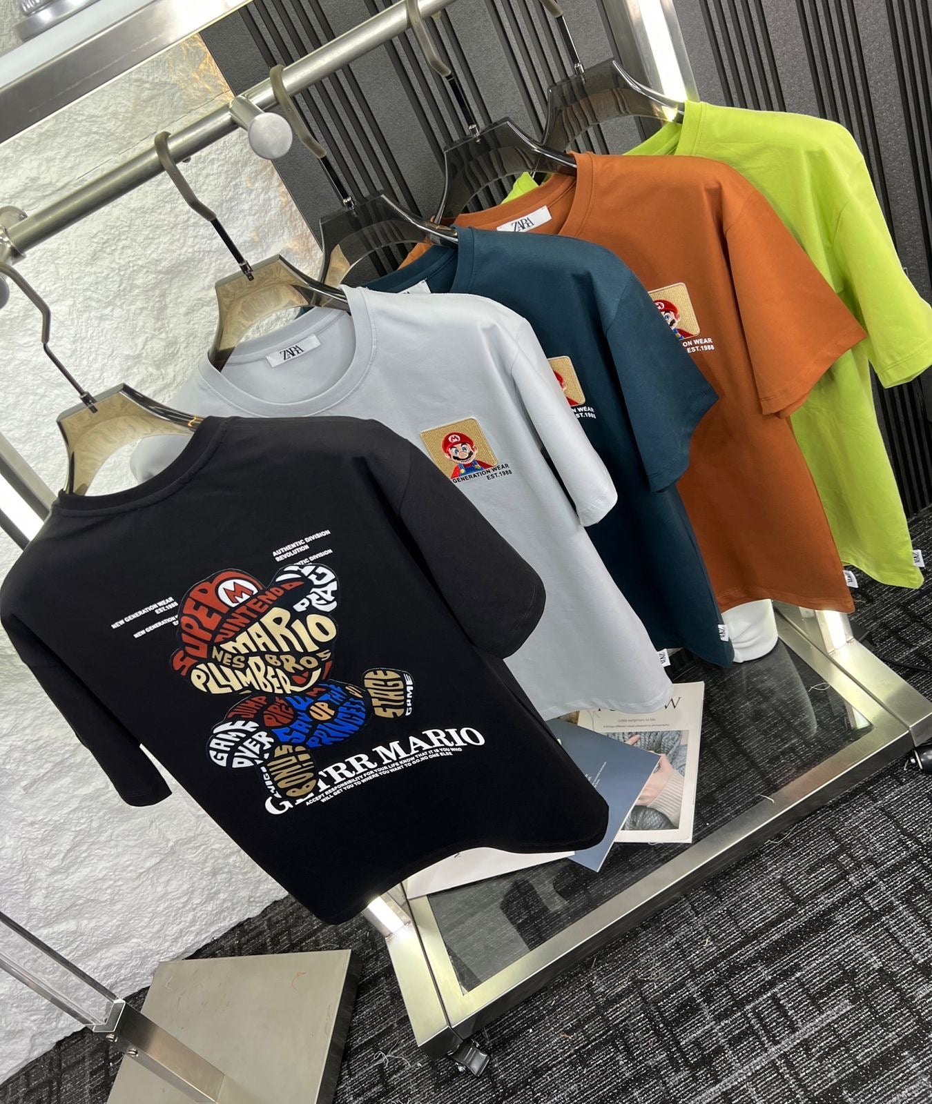 Raz Zar Black Colour EST.1988 Mario Back Print T-Shirt 5584