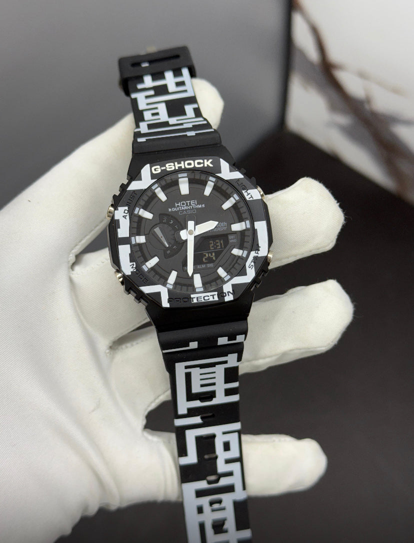 Hsg Black White Silicone Strap Black White Print Dial Water resistant Sports Men Watch 989495