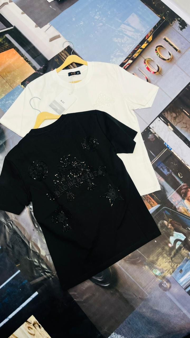 KAI RHC CHR White Colour With Back Stone Embroidery Premium Quality Imported Unisex T-Shirt 53261