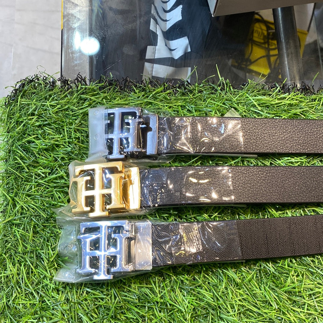 Mot Black Golden Silver Buckle Black Leather Ladies Belt 87467
