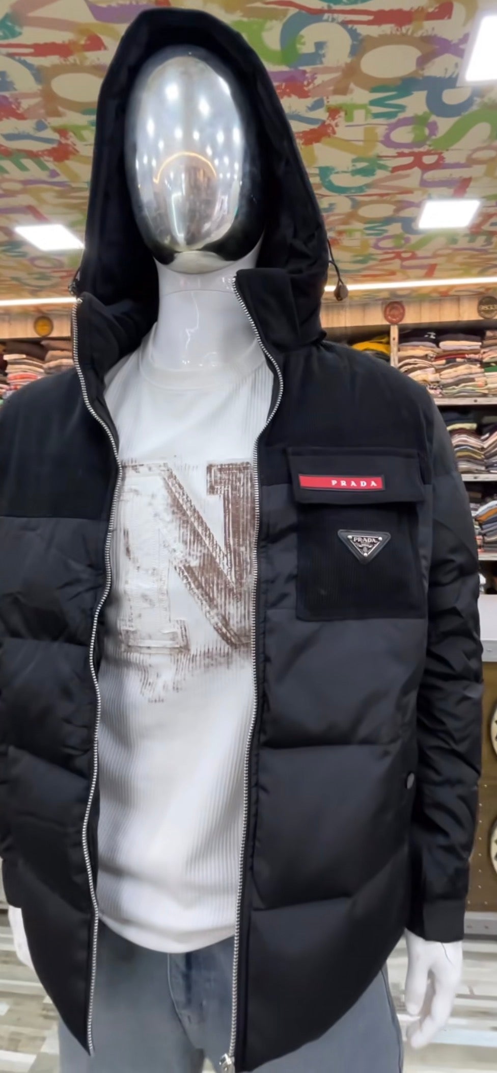 ARP PRA Black Leather With Corduroy Premium Quality Puffer Men’s Hooded Jacket J9530