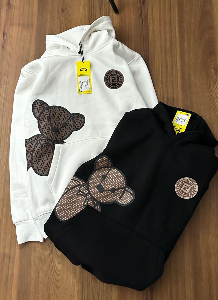 NEF White Colour With Front Teddy Print Cotton Fabric Premium Quality Hoodie 220512