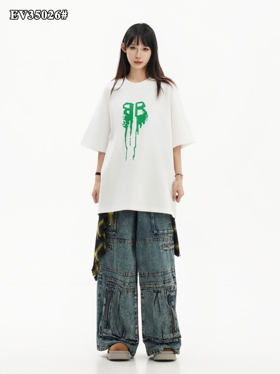 BAL LAB White Colour Green Print Premium Quality Imported Unisex T Shirt EV35026