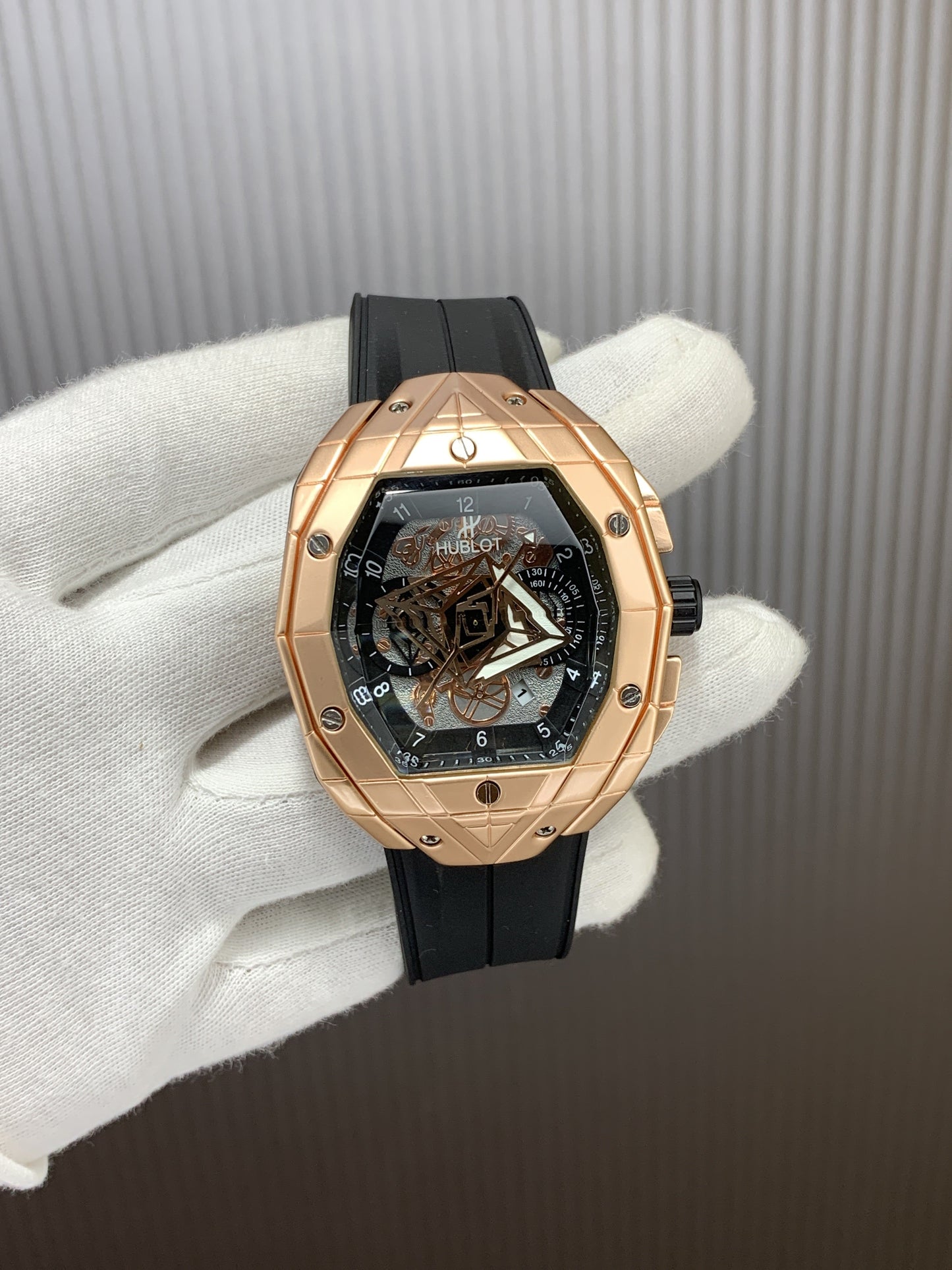 Buh Black Strap Copper Black Silver Dial Men Watch 901531