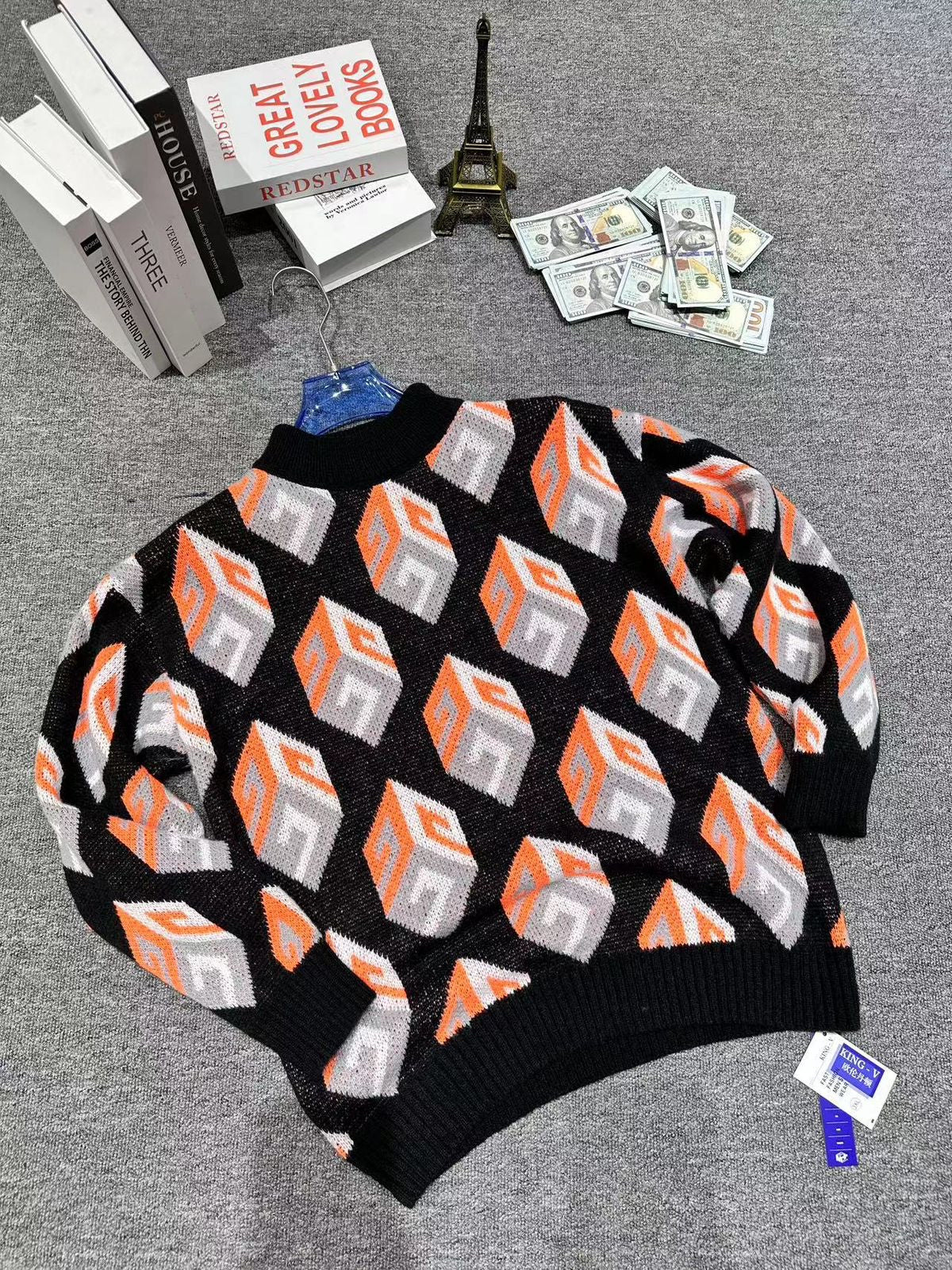 Black Orange Colour Kintted Premium Quality Printed Sweater 67903