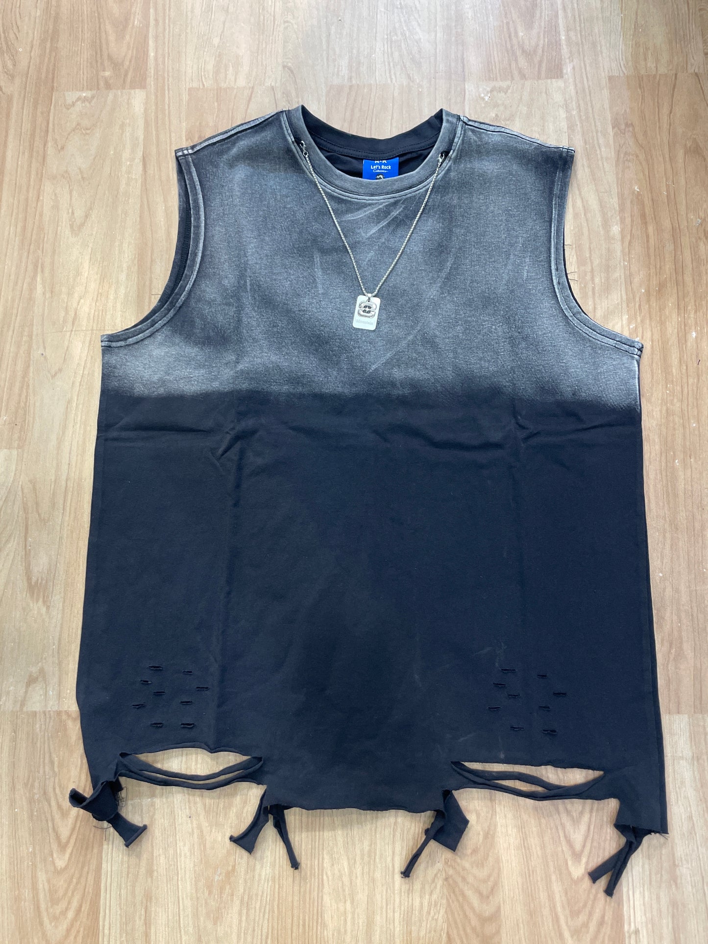 R.K Black Grey Faded Colour With Chain Rugged Style Imported Unisex Tank Top 7998