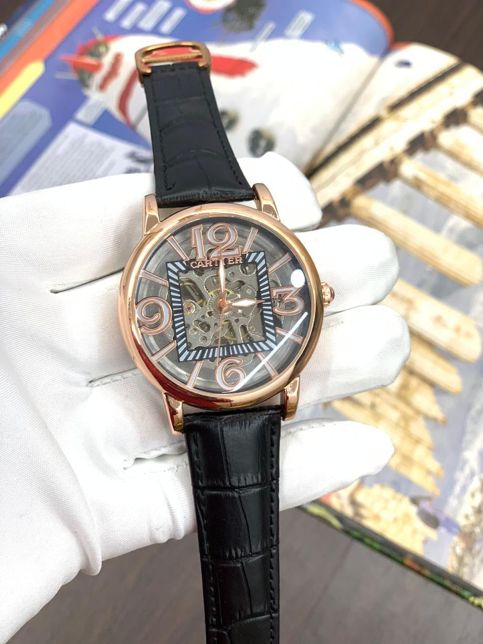 RAC Black Leather Strap Automatic Dial Copper Ring Men Watch 901691