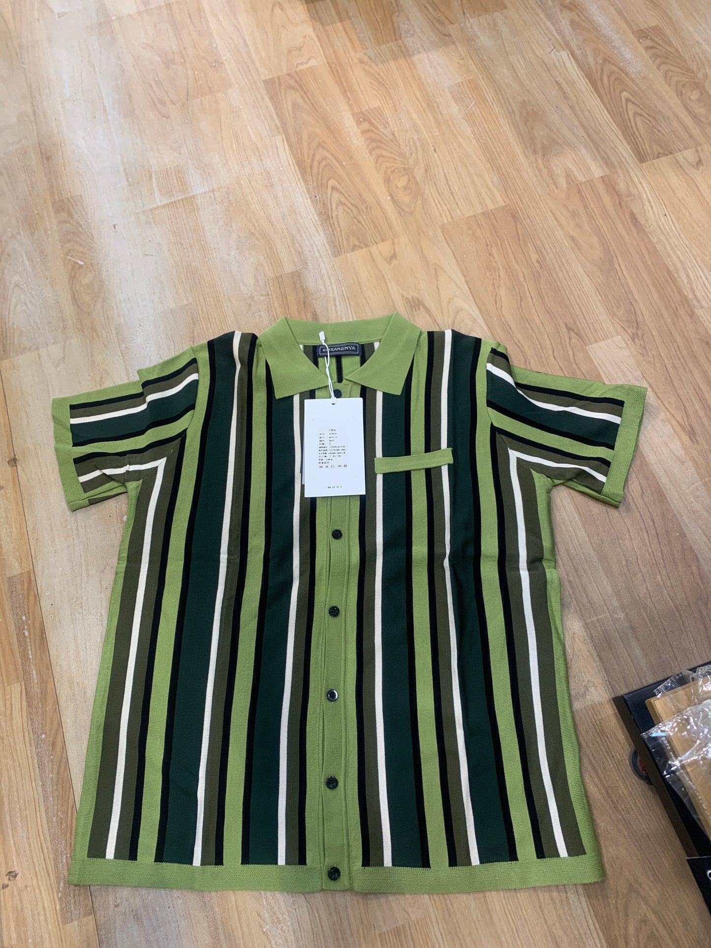 Sinransinya Green Colour With knitted Designs Premium Quality Collar shirt MS0110