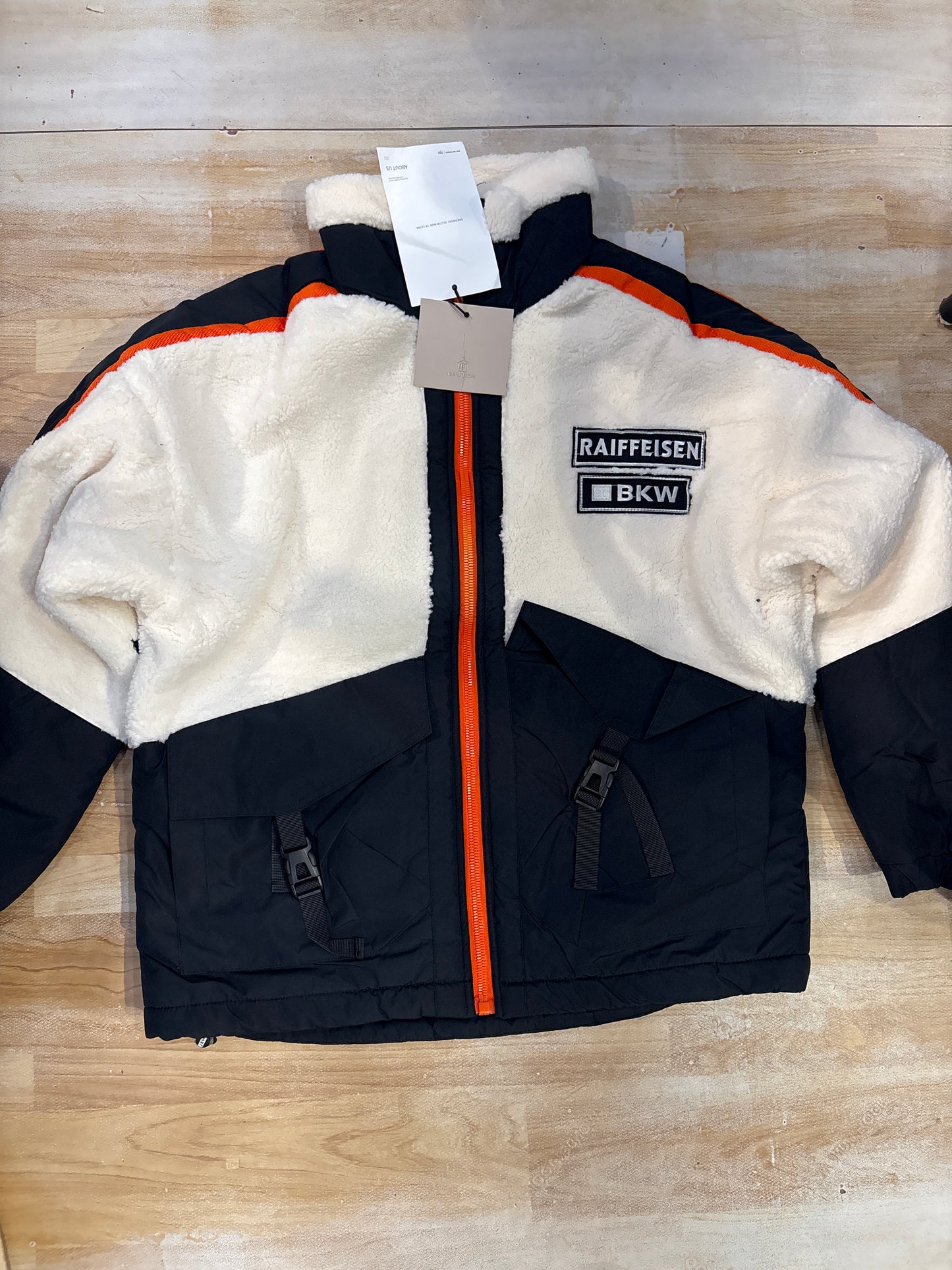 RAIFFEISEN BKW Cream Orange Black Colour Patch Work Premium Quality Imported Unisex Sheep Jacket 23299