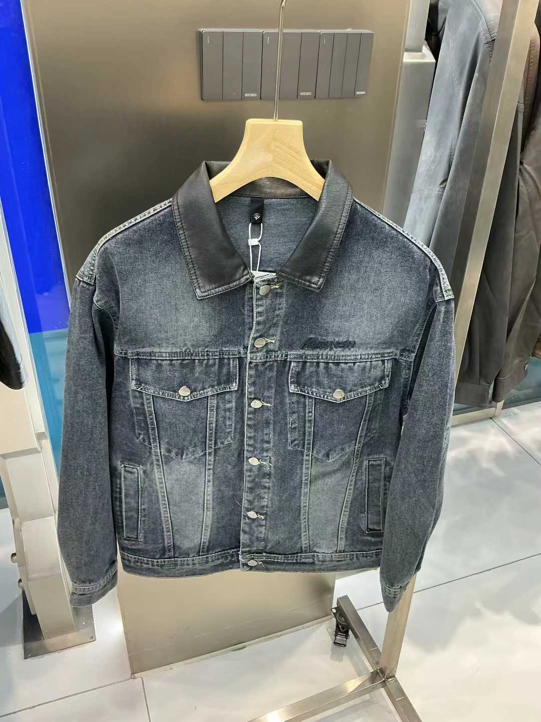 Aapenow Faded Grey Colour With Leather Collar Imported Denim Shacket 81125