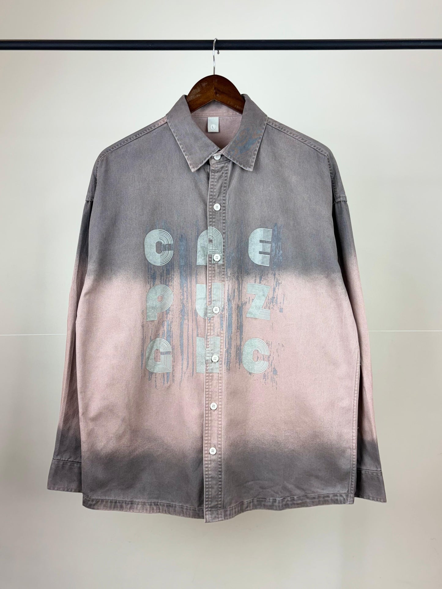 CAE PUZ GHC Pink Grey Dual Tone Colour Full Sleeve Shacket 3691