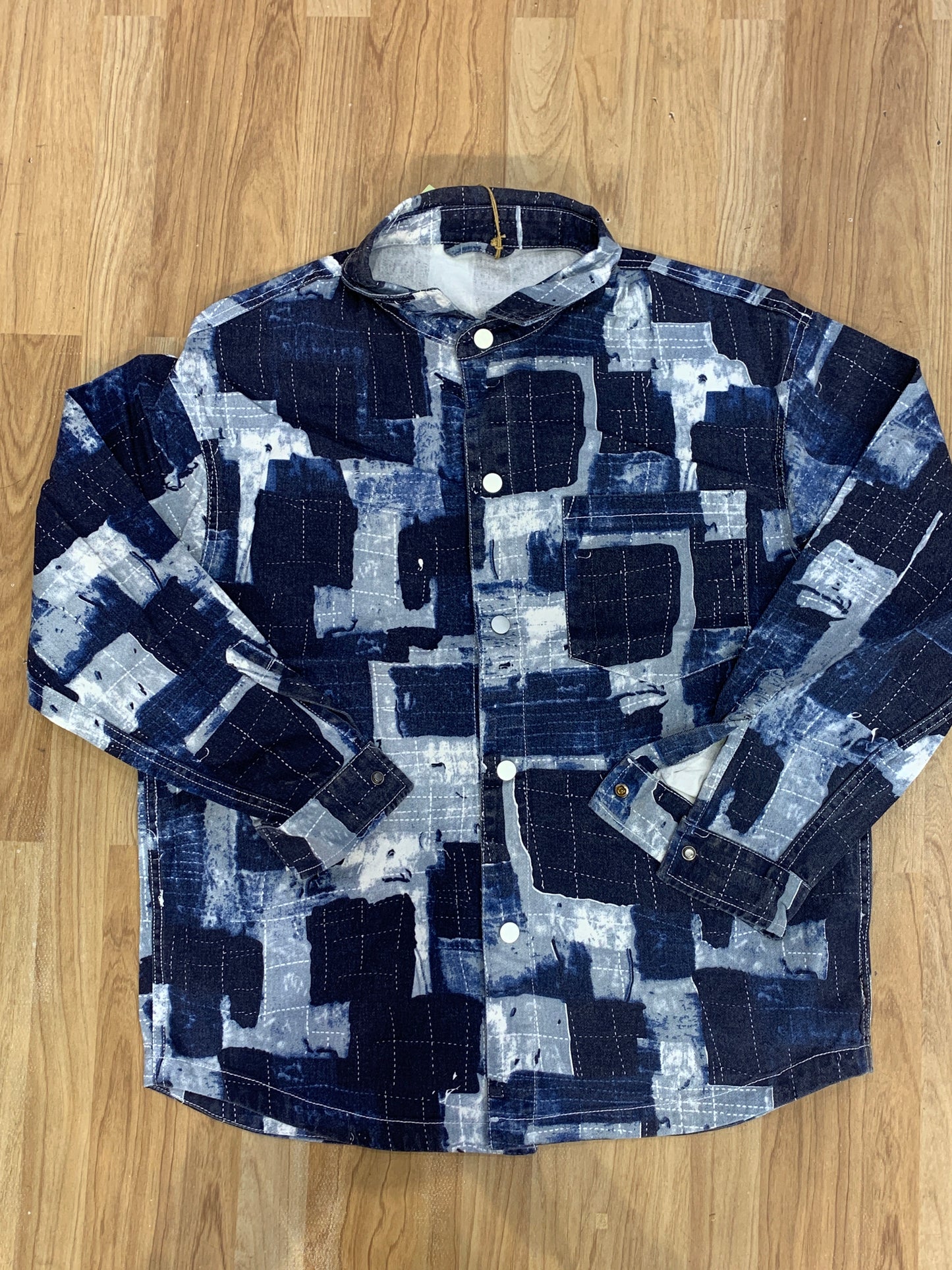 White Blue Colour Printed Imported Denim Shacket Z803