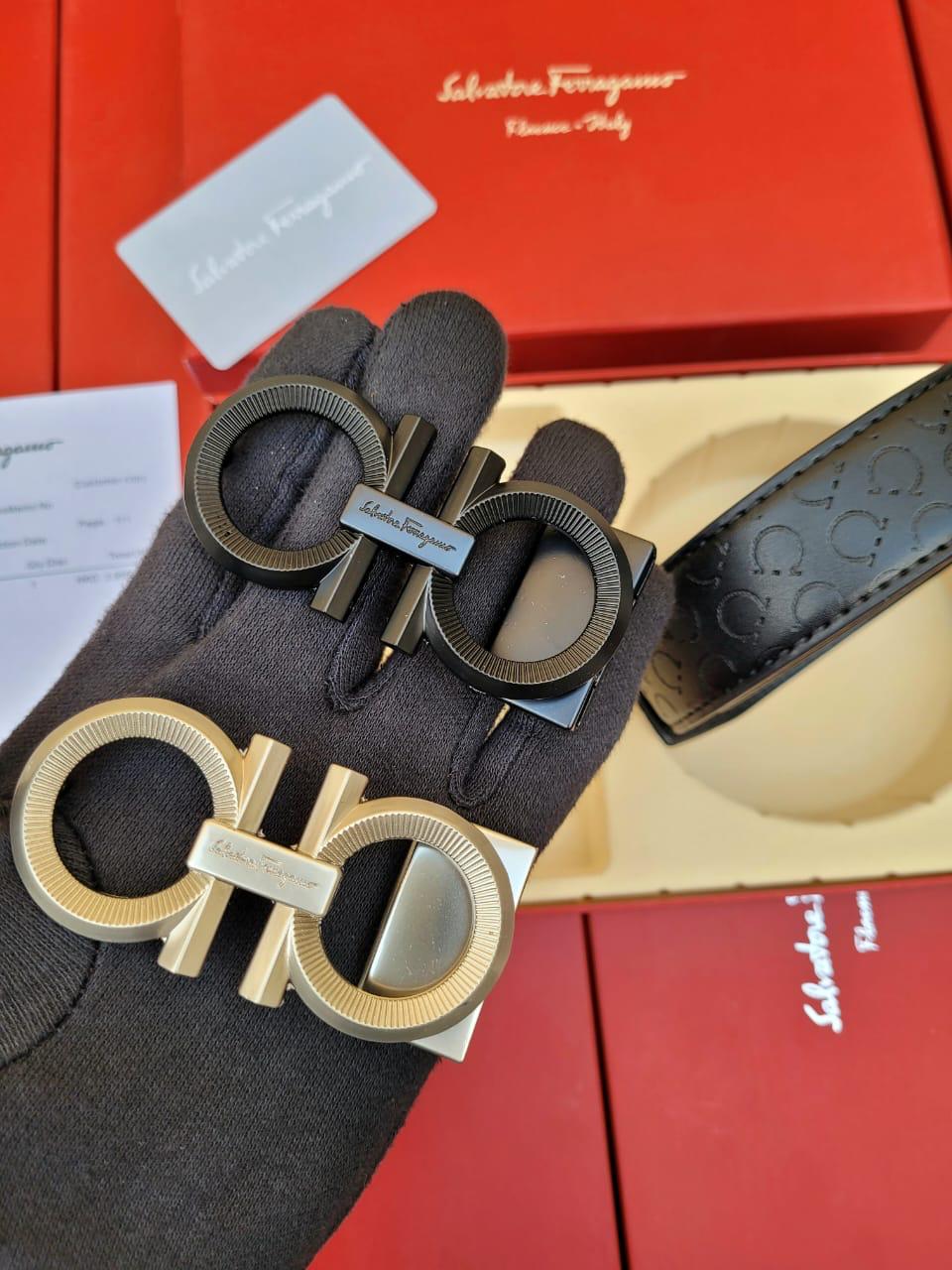 Ref Silver Black Two Buckle Black Men Belt 120131