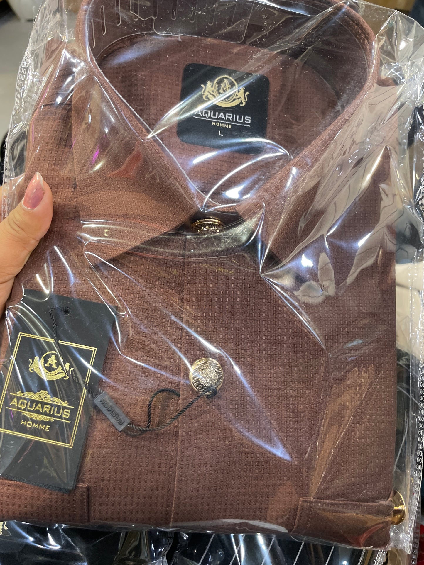 AQUARIUS Brown Colour Double Pocket Golden Button Premium Quality Full Sleeve Men’s Shirt 2613