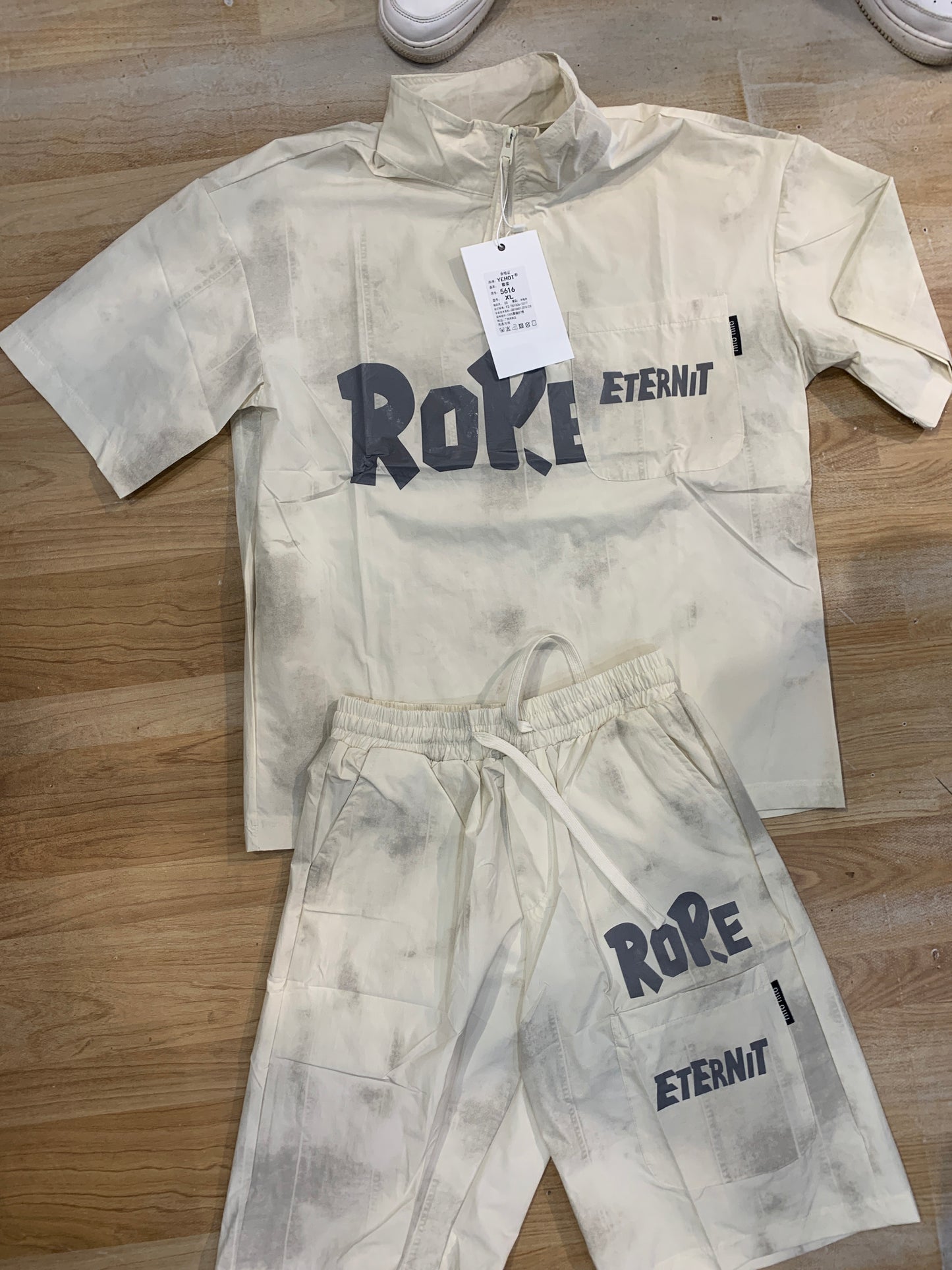 Rope Coord set Cream Tshirt Shorts 5616