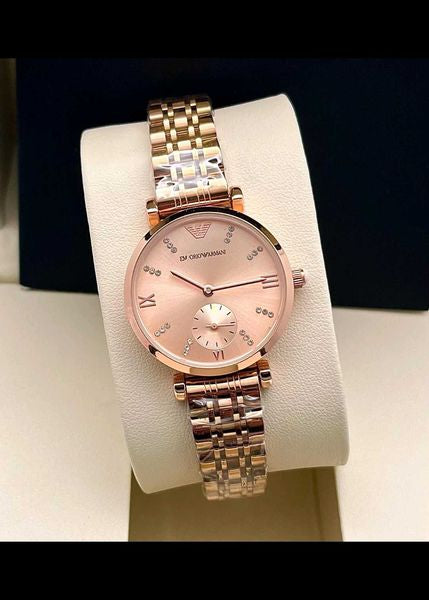 Mra Copper Chain Peach Stud Dial Chronograph Working Ladies watch 989849