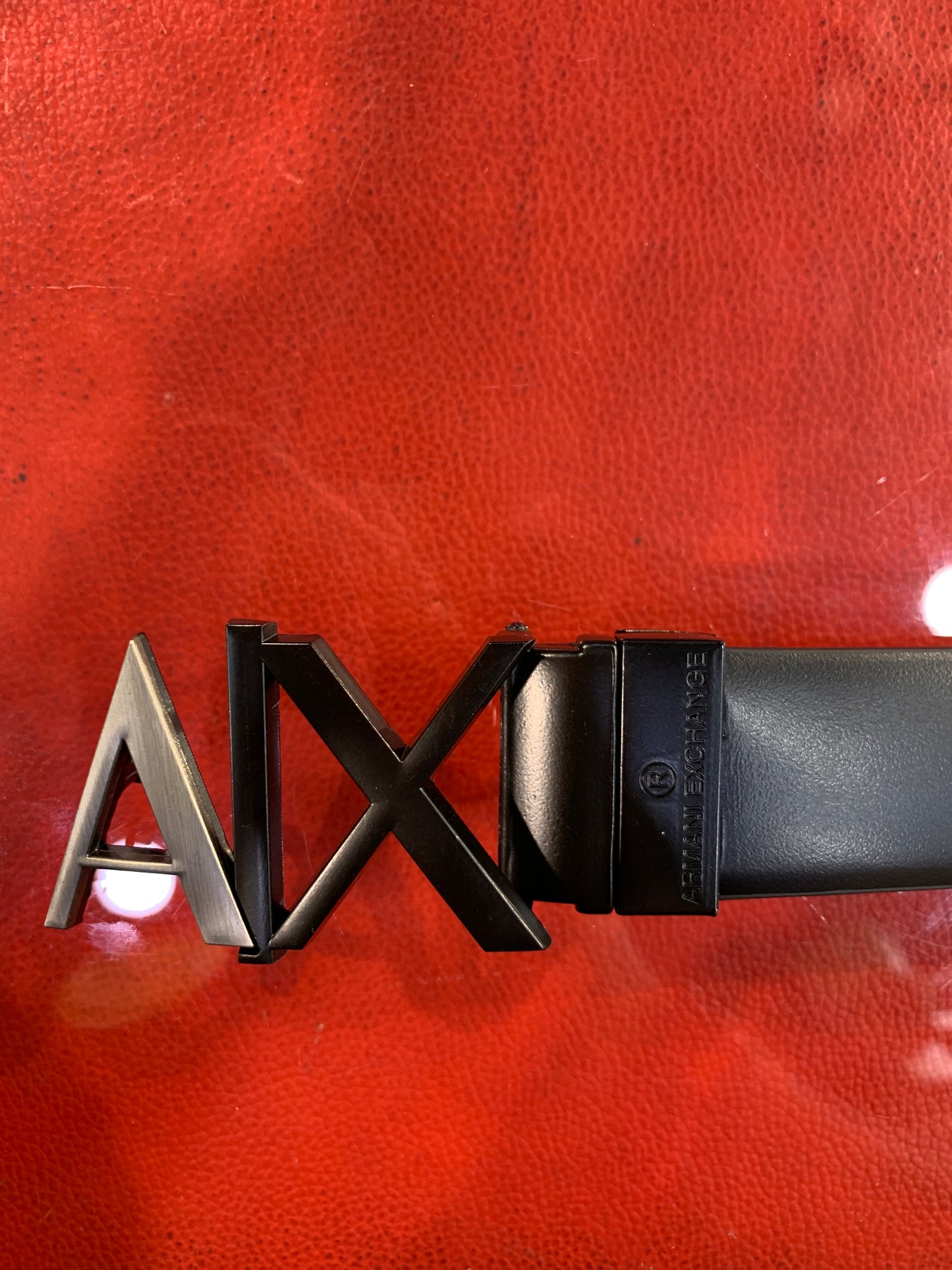 Mra AIX Silver Black Logo Buckle Leather Surplus Men’s Belts 989240