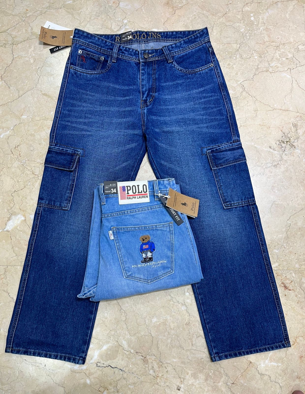 LOP Navy Blue With Back Pocket Embroidery Whit Double Pocket Looser Fir Straight Fit Jeans 19319