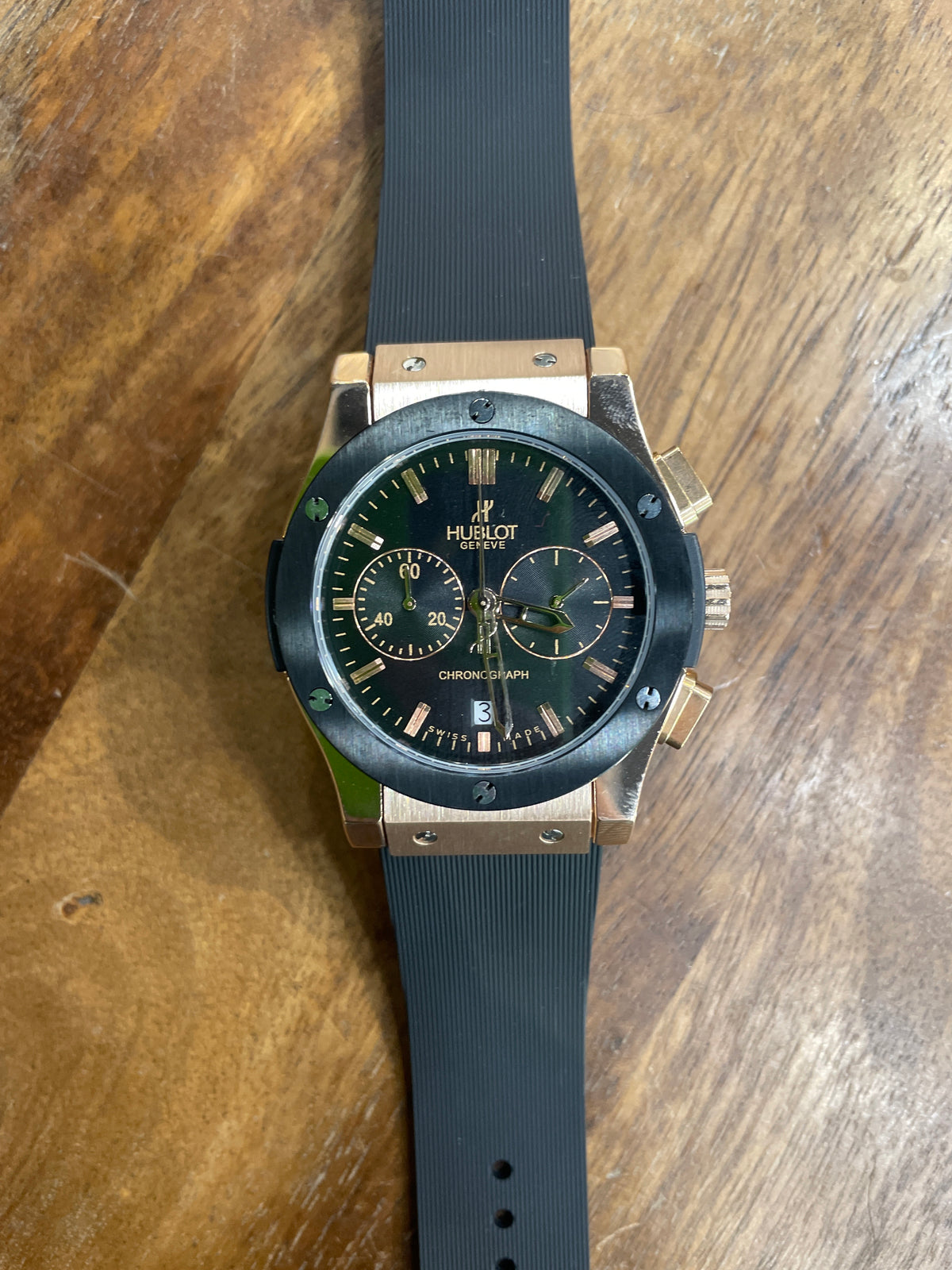 BUH HUB Black Silicone Strap Black Ring Copper Black Dial Men’s Watch 991229