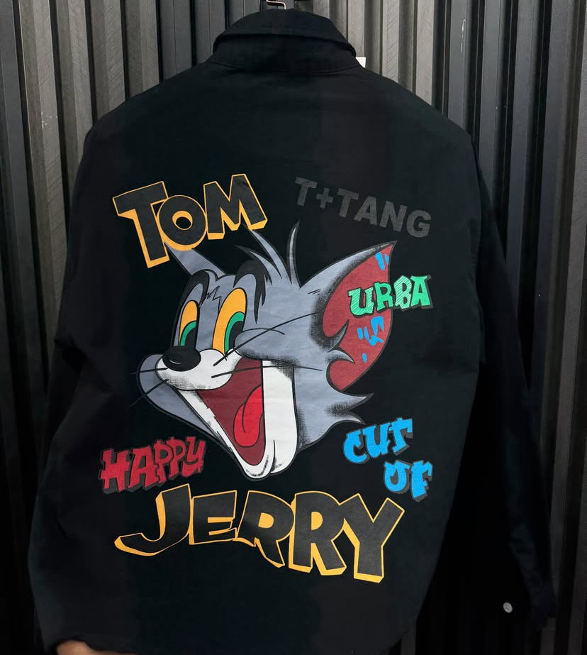 G.N Black Colour TOM JERRY Printed Oversized Men’s Shirt 9051