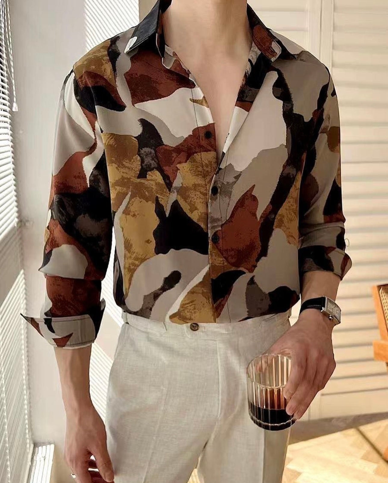 JCF Grey Beige Brown Print Colour Full Sleeve Imported Shirt 2632