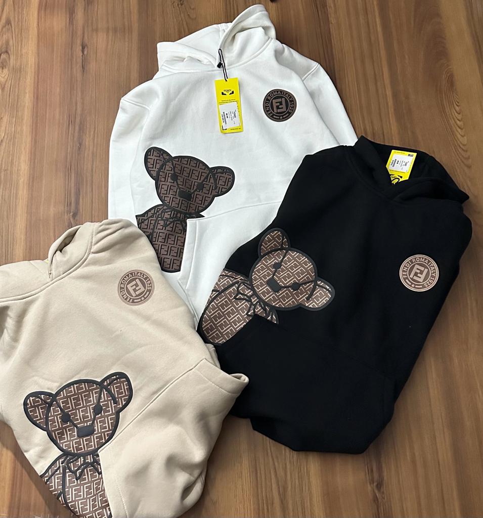 NEF Beige Colour With Front Teddy Print Cotton Fabric Premium Quality Hoodie 22051