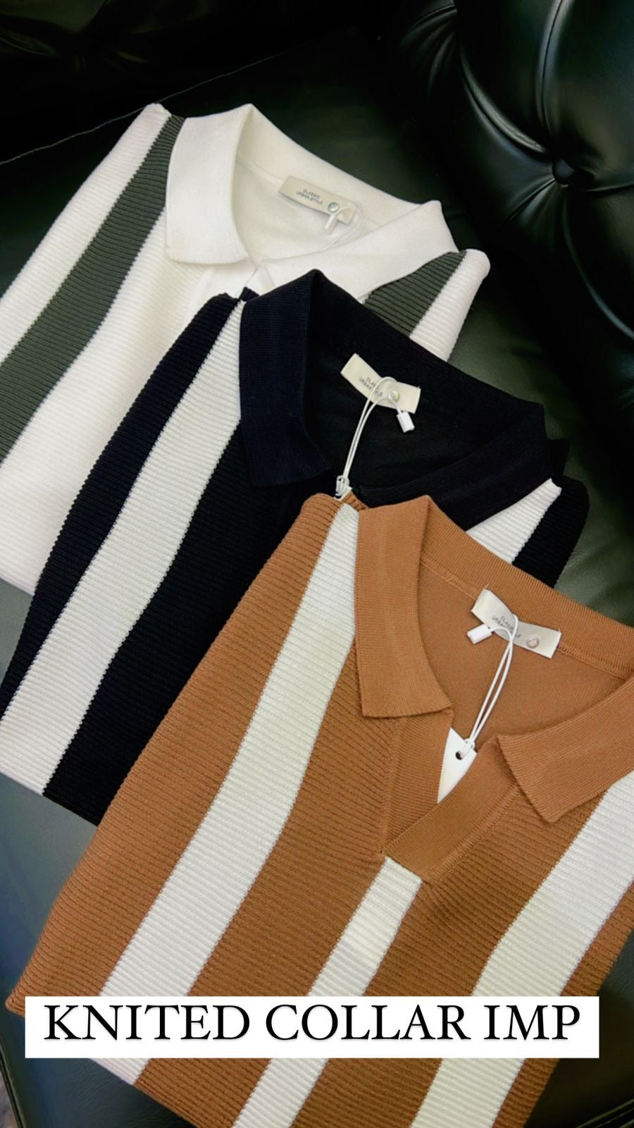 Classic Urban Style Brown White Colour With knitted Designs Premium Quality Collar Tshirt F6169