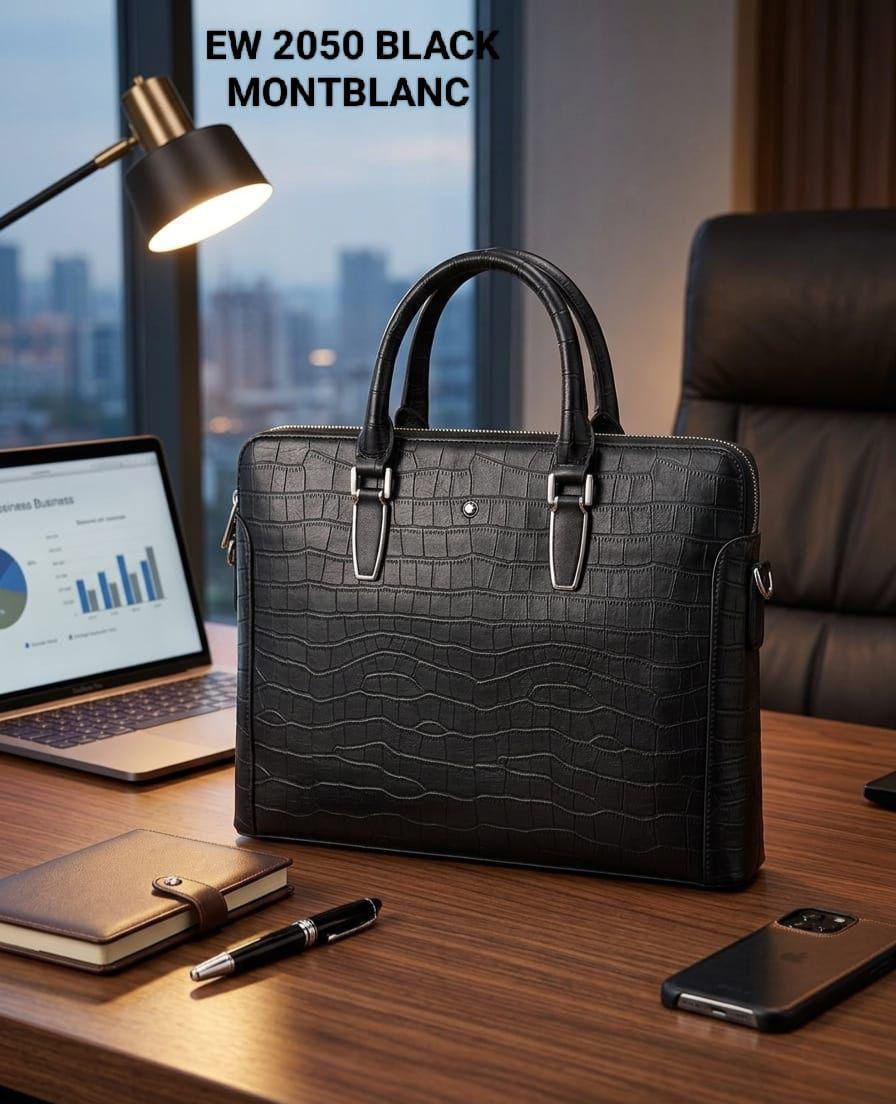 Nom Black Colour Crocodile Print Multi Zip Laptop Bag EW2050-5#