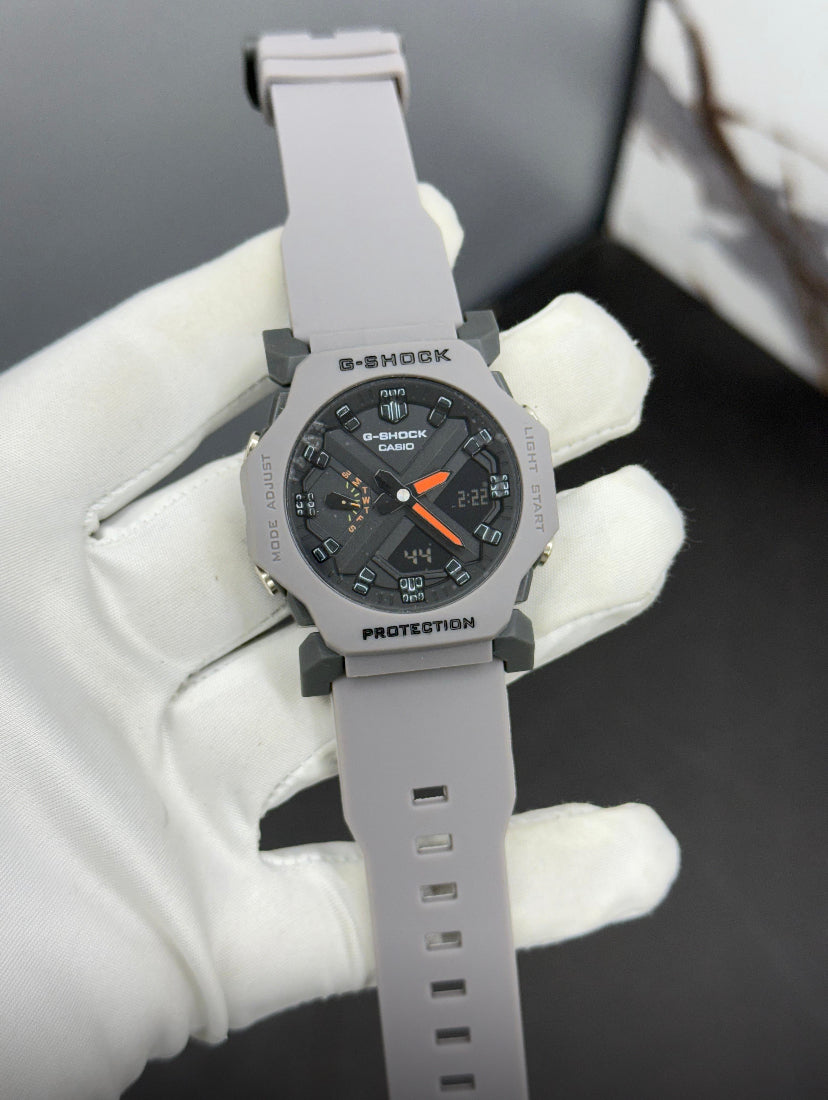 Hsg Grey Silicone Strap Grey Black Metal Dial Water resistant Sports Men Watch 989503