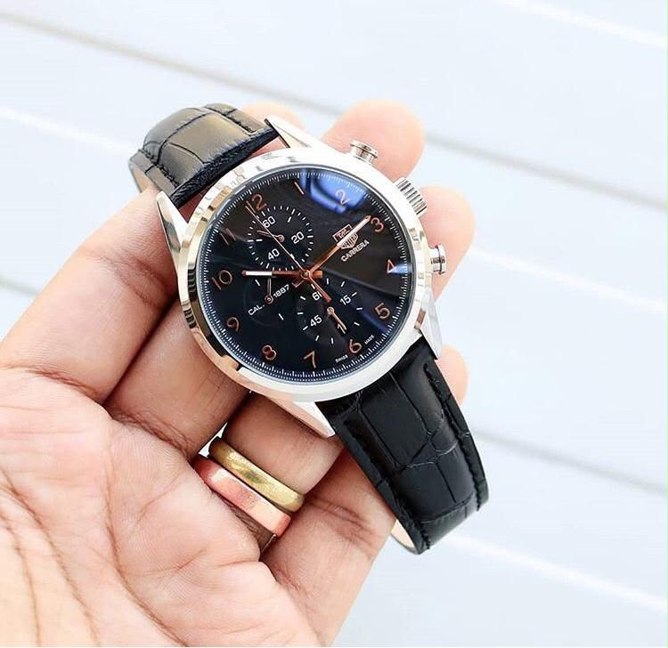 Gat Black Leather Strap Black Dial Chrono Working Men Watch 991307
