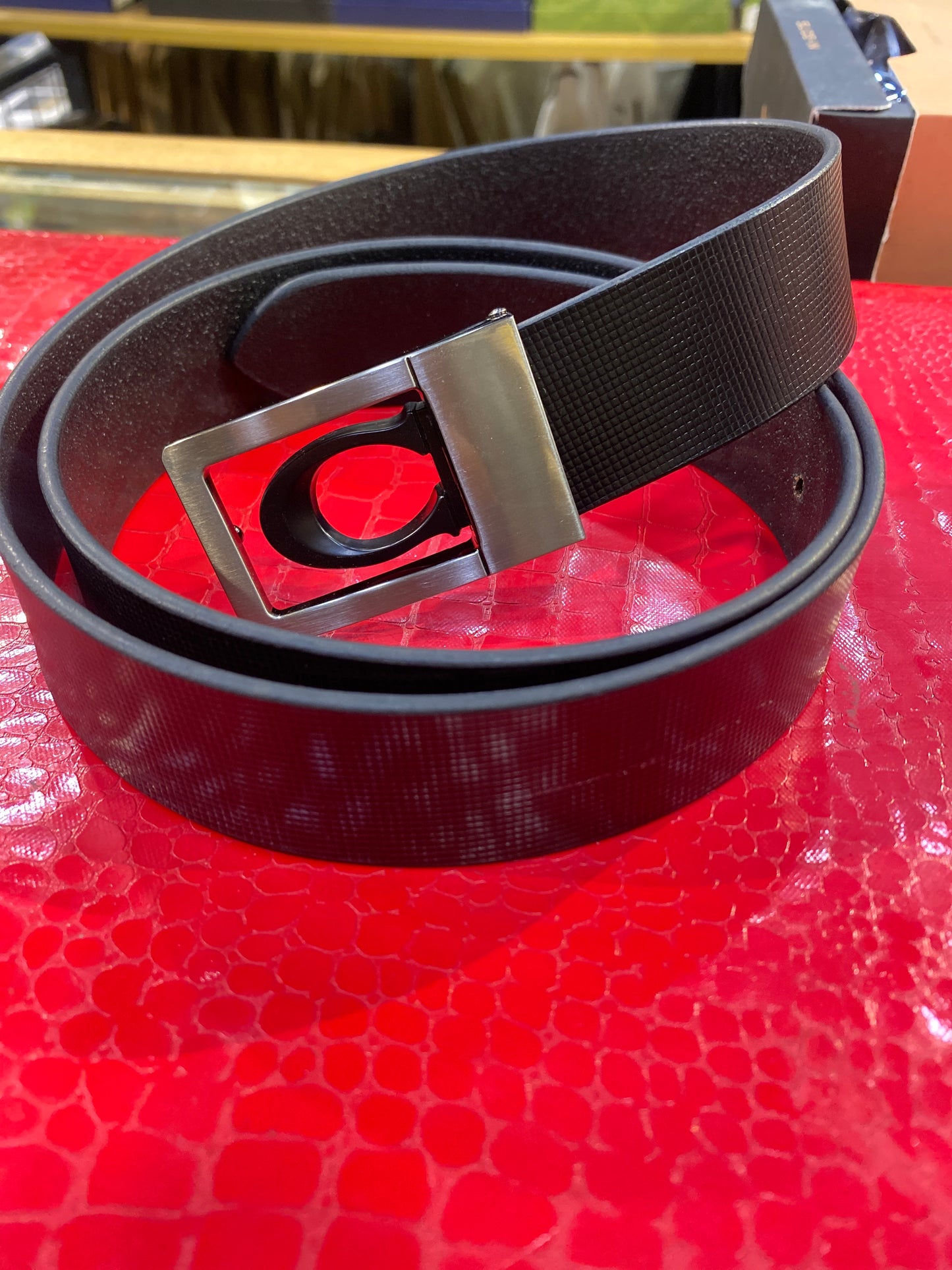 AOC COA Silver Black Buckle With Black Strap Men’s Belt 989919
