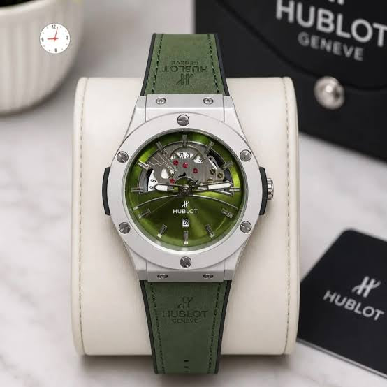 BUH HUB Olive Green Strap Silver Ring Green Dial Men’s Watch 991397