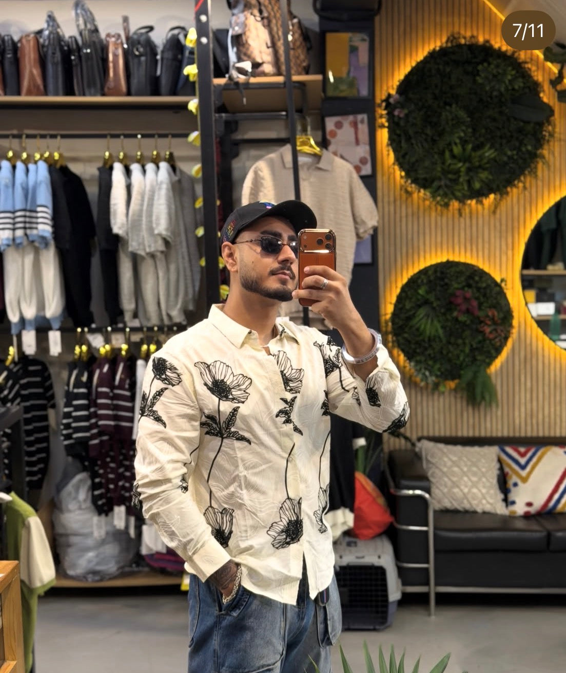 B.S.D Cream Colour Flower Embroidery Premium Quality Full Sleeve Shirts 2698