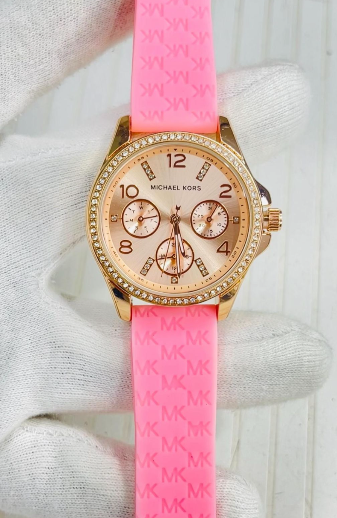 Cim Pink Strap Copper Stone Dial Ladies Watch 989489