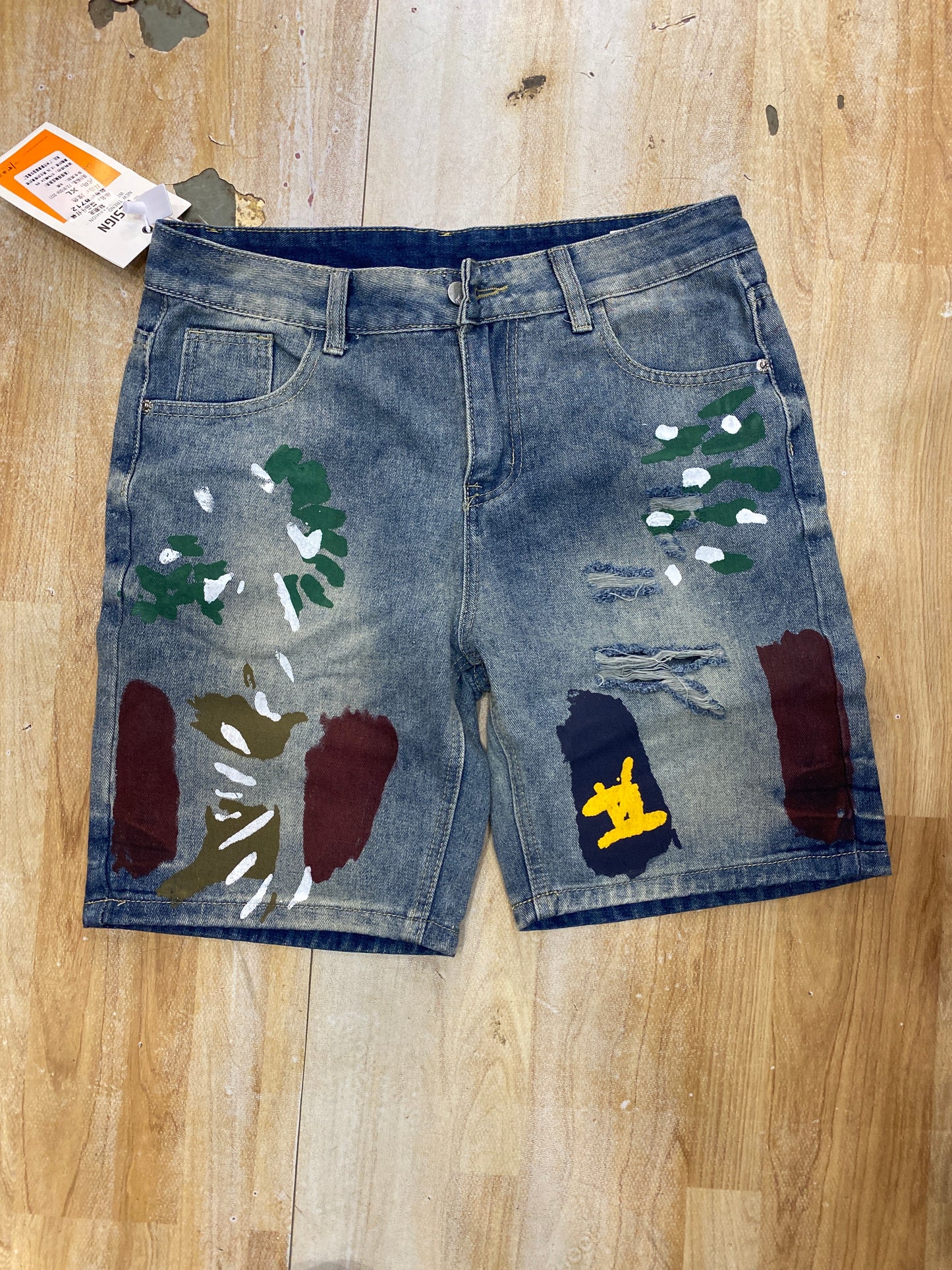 FASHION Denim Short Blue Paint Rugged 8712