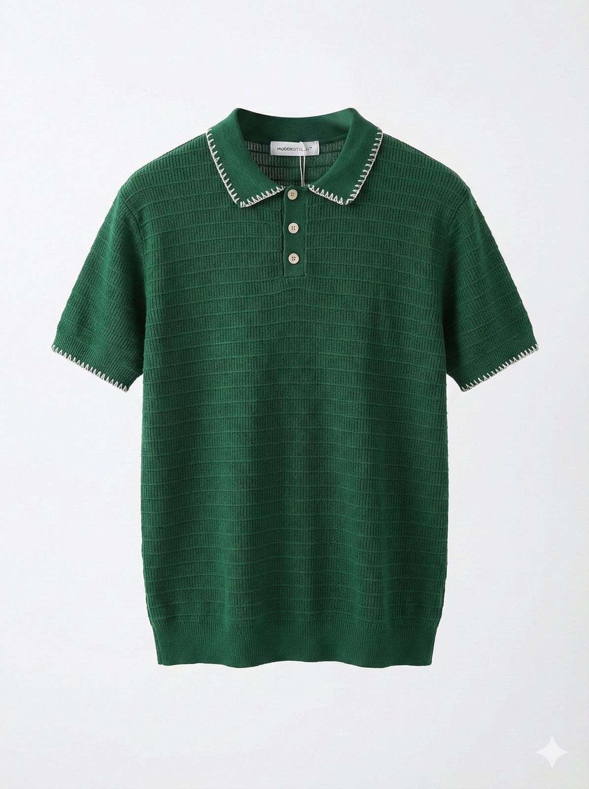 Modern Stylish Dark Green Colour Knit Coller White Thread Work Tshirt 7015
