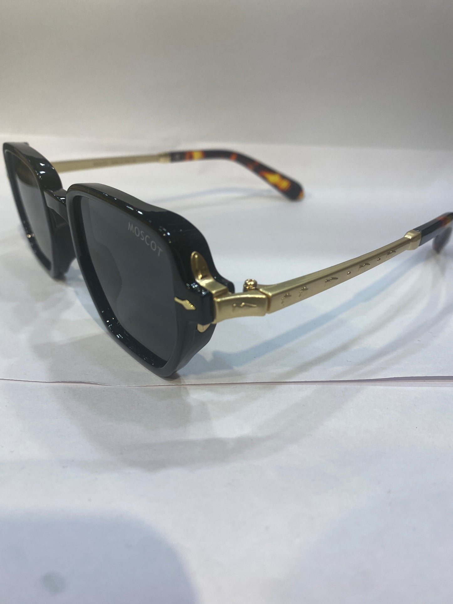 SOM Black Frame Golden Leopard Stick Black Shade Unisex Sunglasses W6086 47 24 142