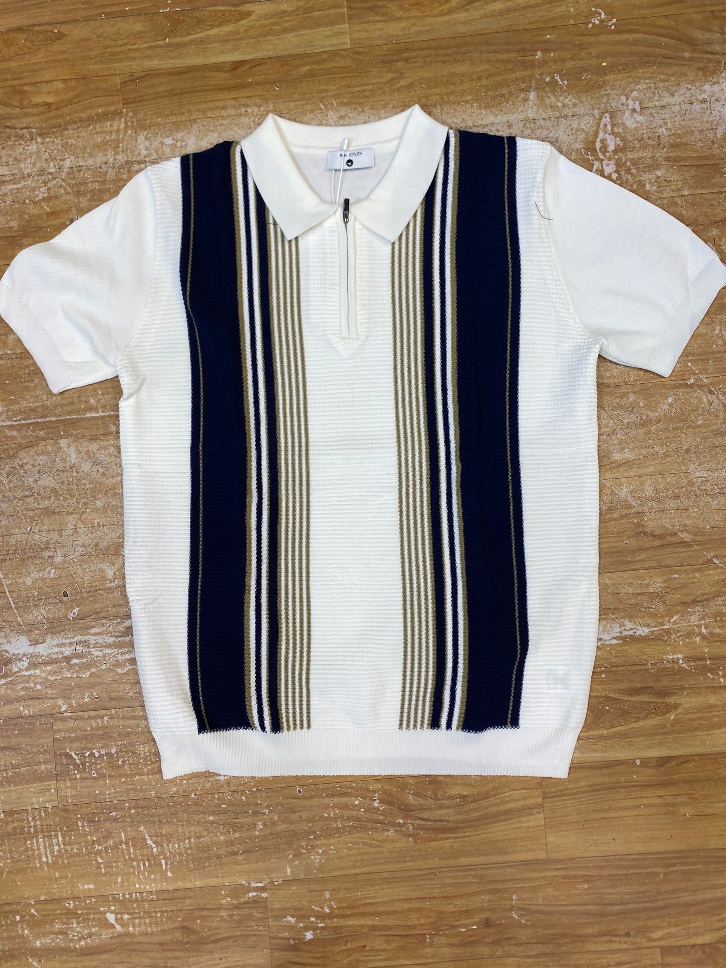 REA Aertu White Blue Colour Half Zip Knitted Premium Quality Unisex Collar T-Shirt R86077