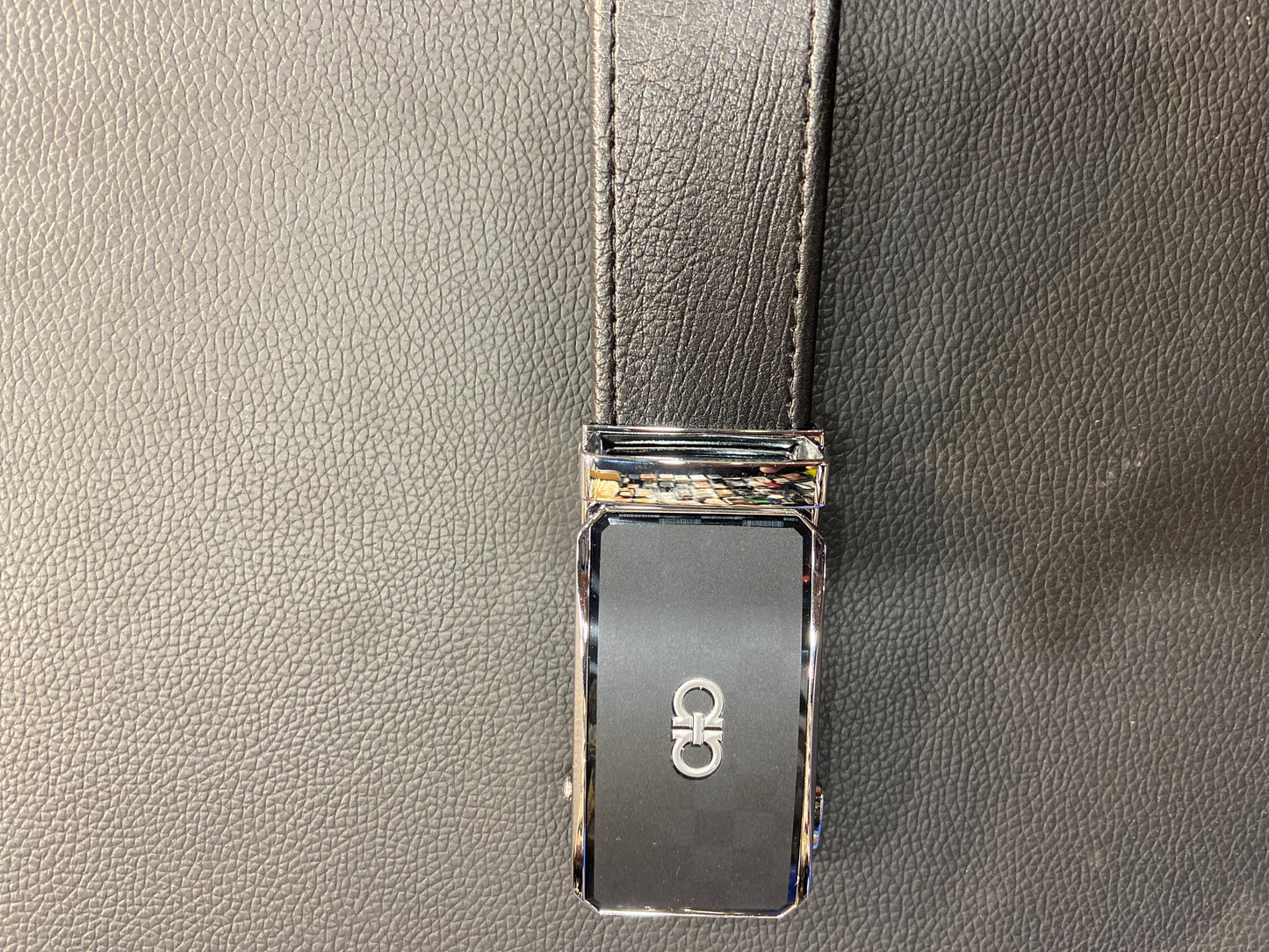 REF FER Black Silver Buckle Black Strap Autolock Imported Italian Leather Men’s Belts 989474