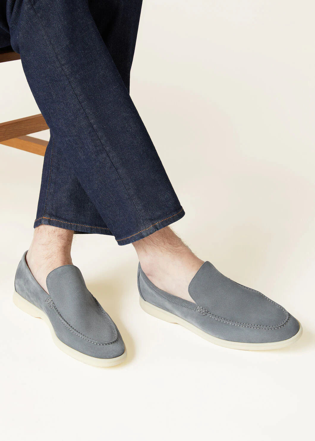 LP Lor Gray Suede Leather Cream Sole Formal Loafer Shoes 4304