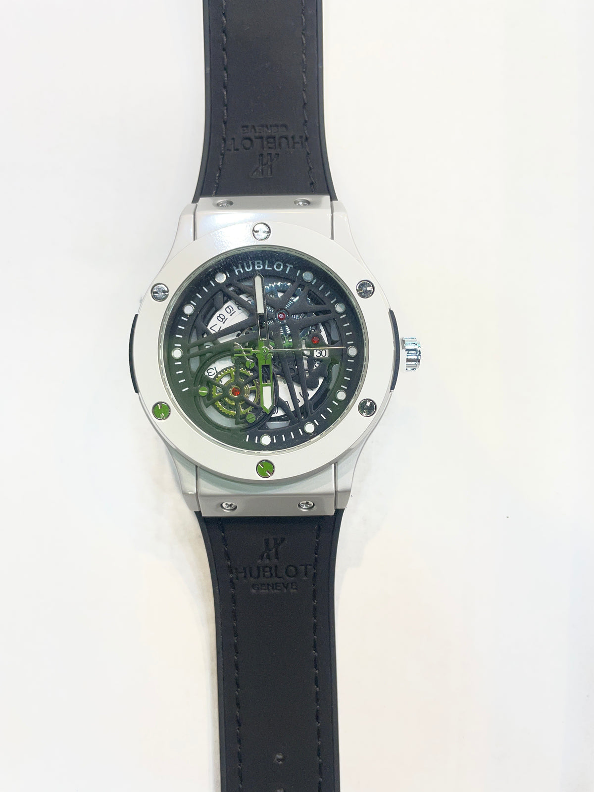 BUH HUB Black Strap Silver Ring Black Dial Men’s Watch 991237