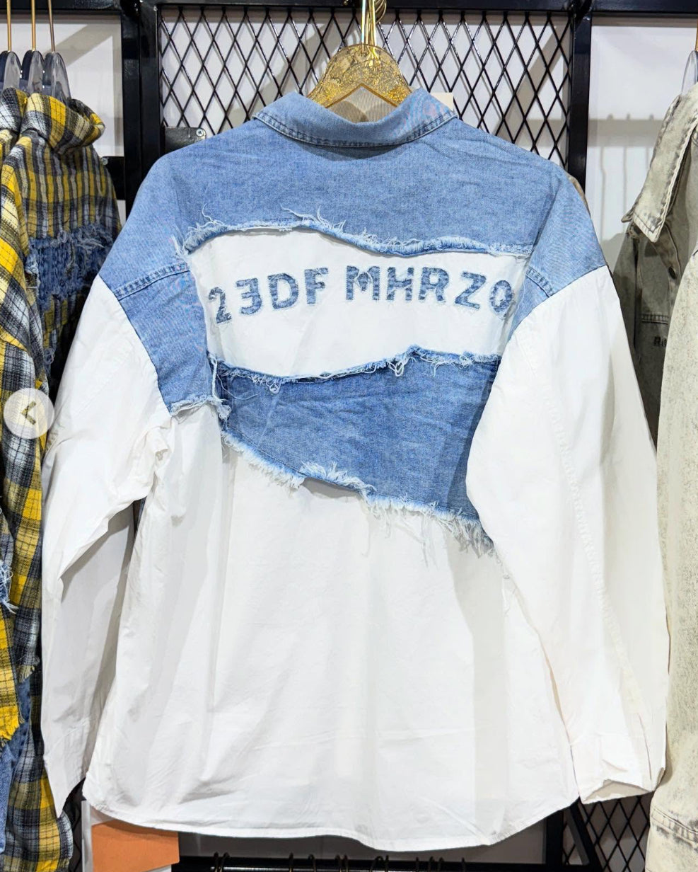 AESTHETICISM Double Shade Denim And White Imported Shirt Unisex 27011